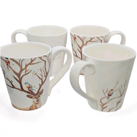 Pier 1 Imports Alexander Deer Set Of 4 Ironstone Ceramic Coffee Mugs - CHIPPED - Picture 1 of 13